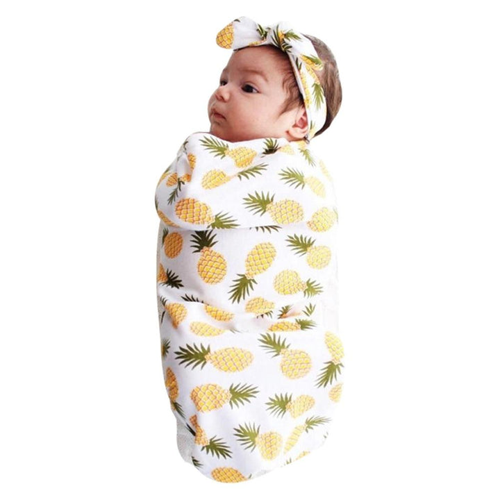 Newborn Yellow Pineapple Swaddle and Headband - MOMZJOY.COM