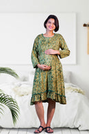 Moss Green Maternity & Nursing Night Dress momzjoy.com