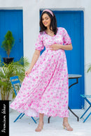 Premium Daisy Rose Pink Maternity Satin Dress momzjoy.com