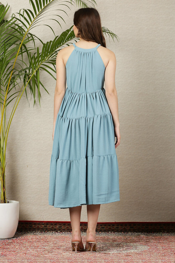 Easy Breezy Ice Blue Layered Maternity & Nursing Flow Dress MOMZJOY.COM