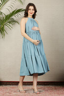 Easy Breezy Ice Blue Layered Maternity & Nursing Flow Dress MOMZJOY.COM