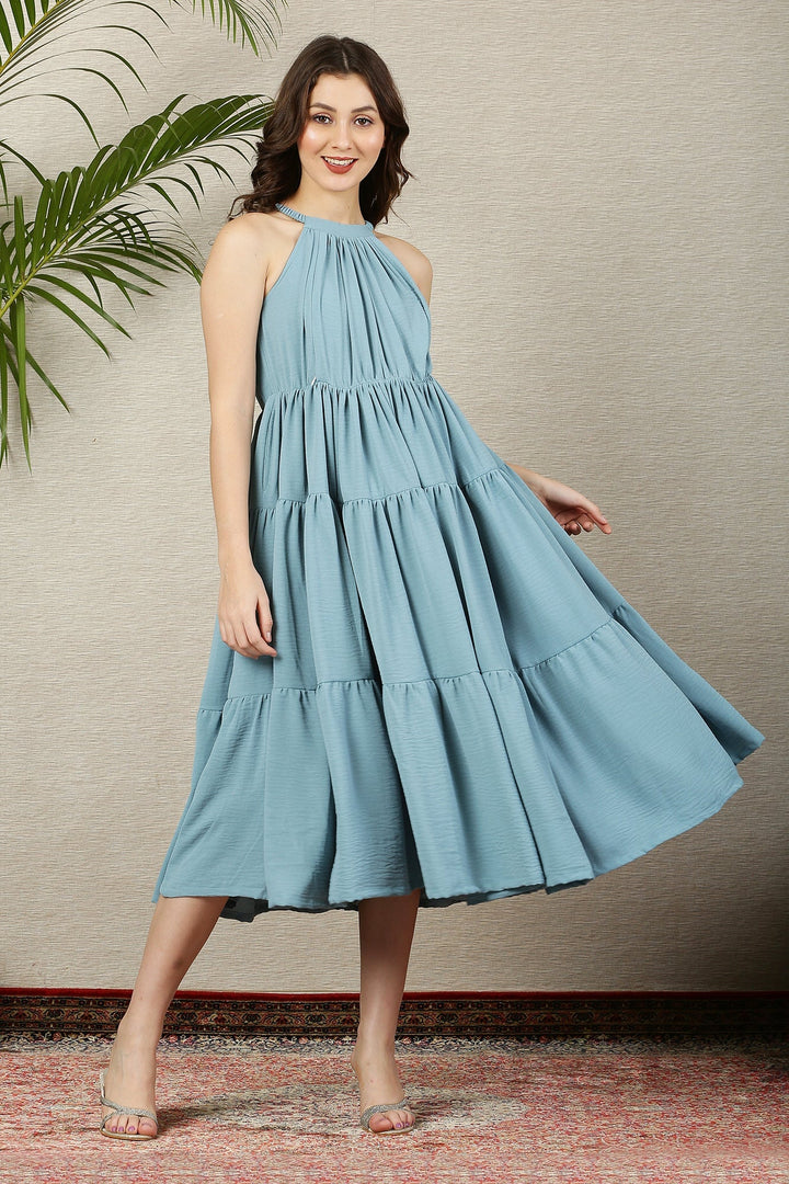 Easy Breezy Ice Blue Layered Maternity & Nursing Flow Dress MOMZJOY.COM