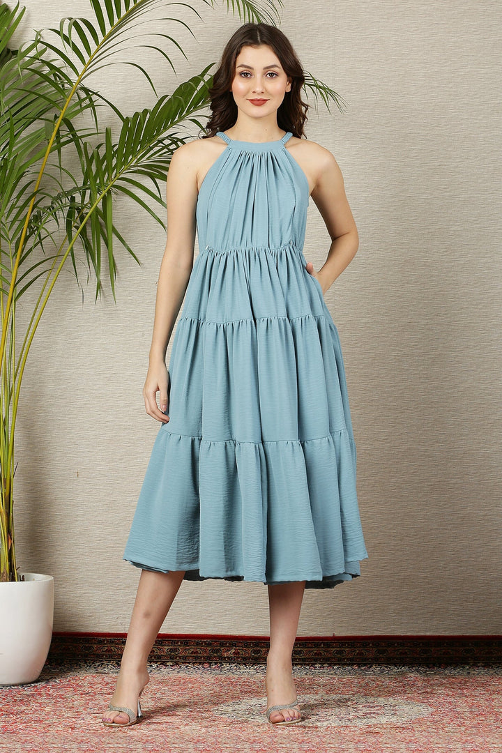 Easy Breezy Ice Blue Layered Maternity & Nursing Flow Dress MOMZJOY.COM