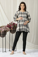 Cute Black & White Flannel Checks Maternity & Nursing Pintucks Top momzjoy.com