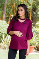 Berry Bell Sleeves Maternity Top - MOMZJOY.COM