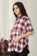 Berry Red Plaid Maternity & Nursing Top momzjoy.com