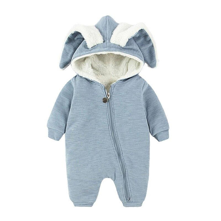 Fluffy Blue Bunny Hoodie Baby Romper (0-3 months) MOMZJOY.COM