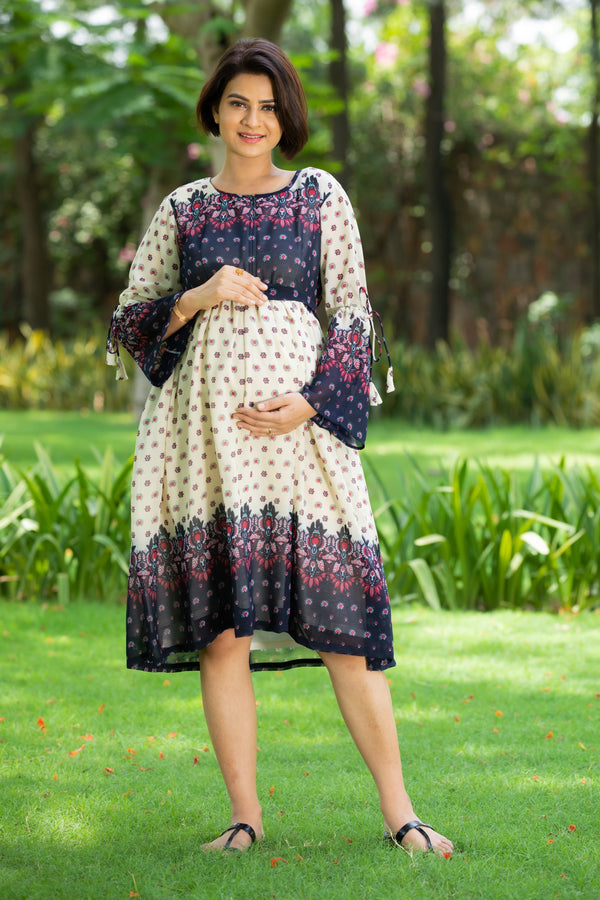 Indian Loom Maternity & Nursing Crepe Dress MOMZJOY.COM