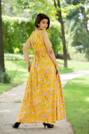 Yellow Lilly Pintucks Concealed Zips Dress MOMZJOY.COM