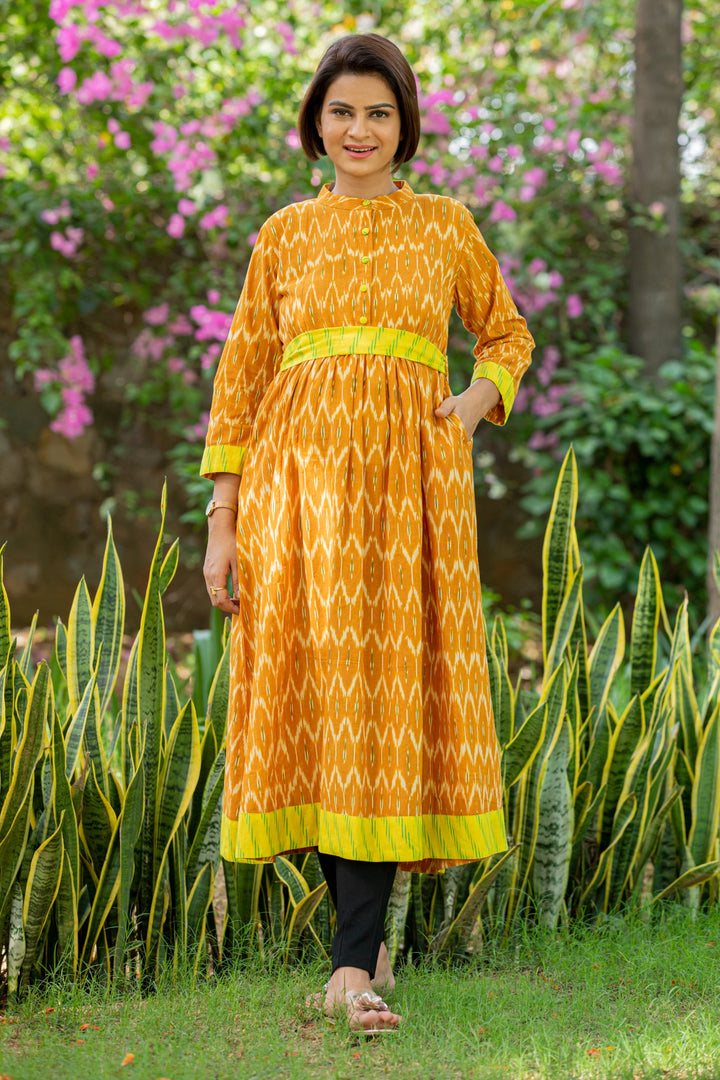 Rust Orange Maternity & Nursing Kurta MOMZJOY.COM