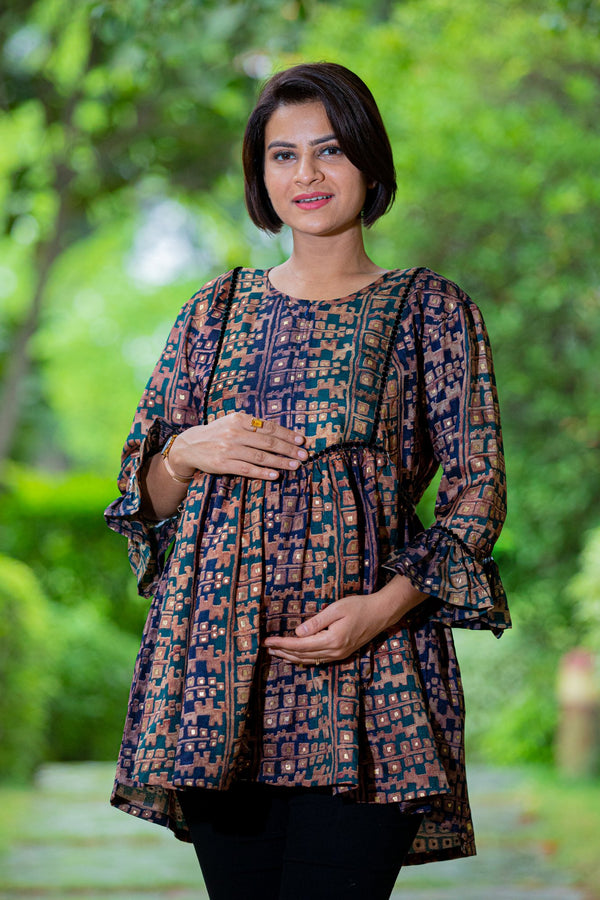 Bronze Maternity & Nursing Silk Top MOMZJOY.COM