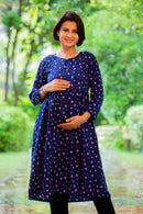 Starry Blue Maternity & Nursing Crepe Swing Dress momzjoy.com