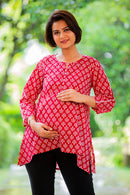 Handloom Red Maternity & Nursing Top MOMZJOY.COM