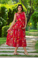 Chirpy Red Frill Maternity & Nursing Dress MOMZJOY.COM