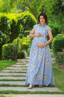 Pastel Blue Maternity & Nursing Dress MOMZJOY.COM