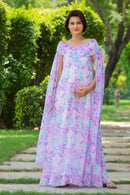 Lilac Breezy Flying Sleeves Maternity & Nursing Dress
