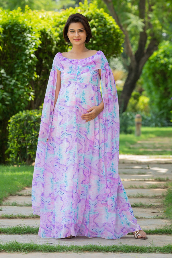 Lilac Breezy Flying Sleeves Maternity & Nursing Dress