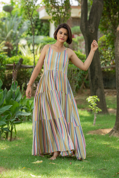 Rainbow Striped Maternity & Nursing Layer Dress MOMZJOY.COM