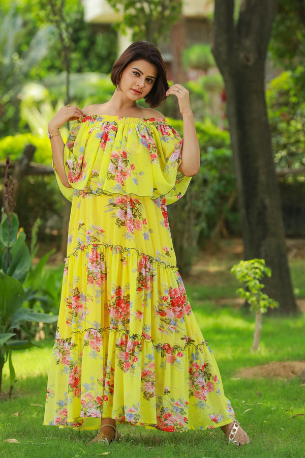 Sunshine Off-Shoulder Maternity Maxi Dress MOMZJOY.COM