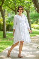 Angelic White Sweetheart Maternity & Nursing Flair Dress MOMZJOY.COM