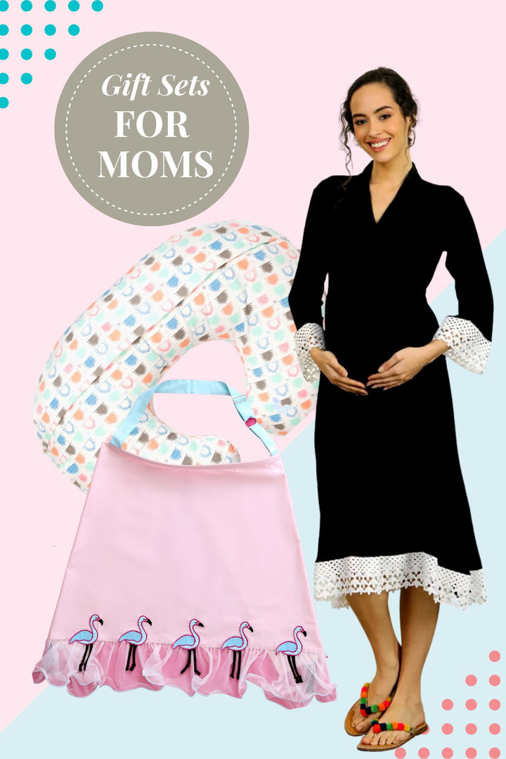 Gift Sets For Moms - Royal Black Delivery Robes + Feeding Pillow + Feeding Cover (Set of 3) MOMZJOY.COM