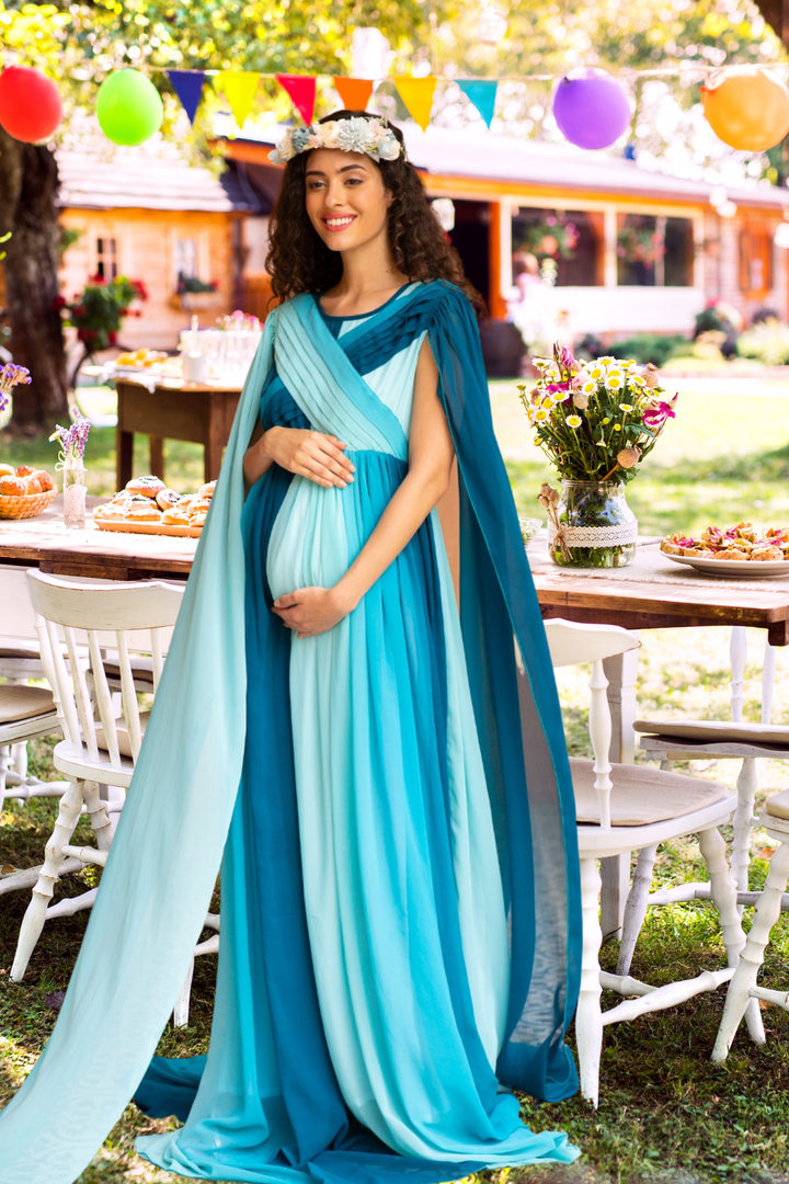 Victoria Blue Monochromatic Maternity Trail Photoshoot Gown momzjoy.com