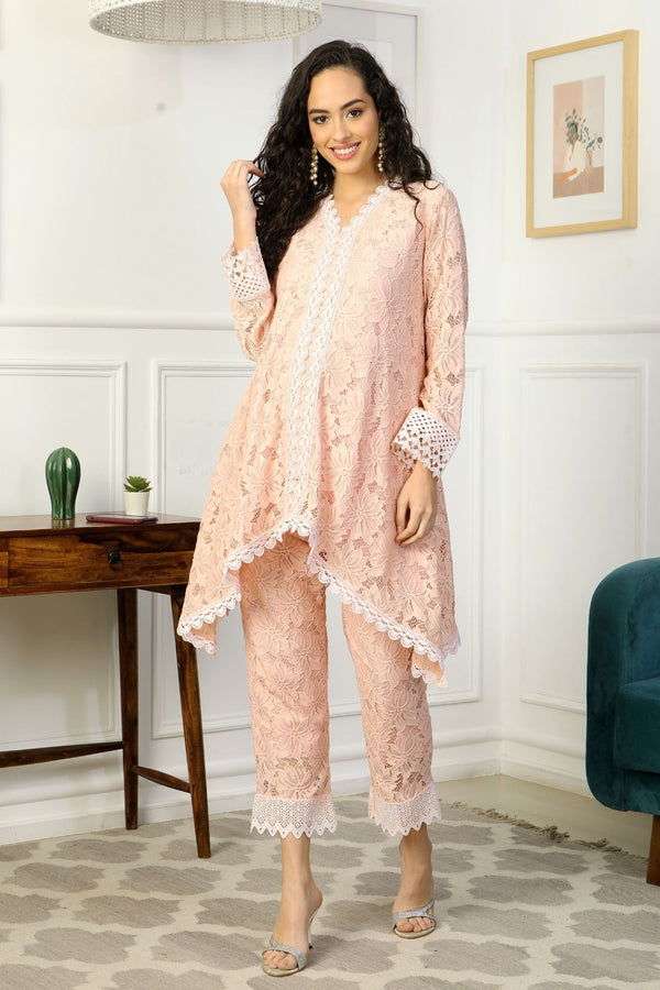 Beautiful Peachy Floral Maternity Kurta + Bump Band Bottom (2 Pc) (100% Cotton) momzjoy.com