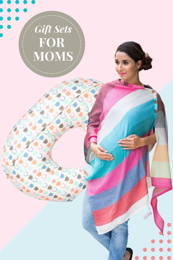 Gift Sets For Moms - Multicolor Striped Nursing Stole & Feeding Pillow (Set of 2) MOMZJOY.COM