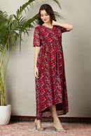 Eden Berry Red Maternity & Nursing Hi-Low Wrap Dress momzjoy.com