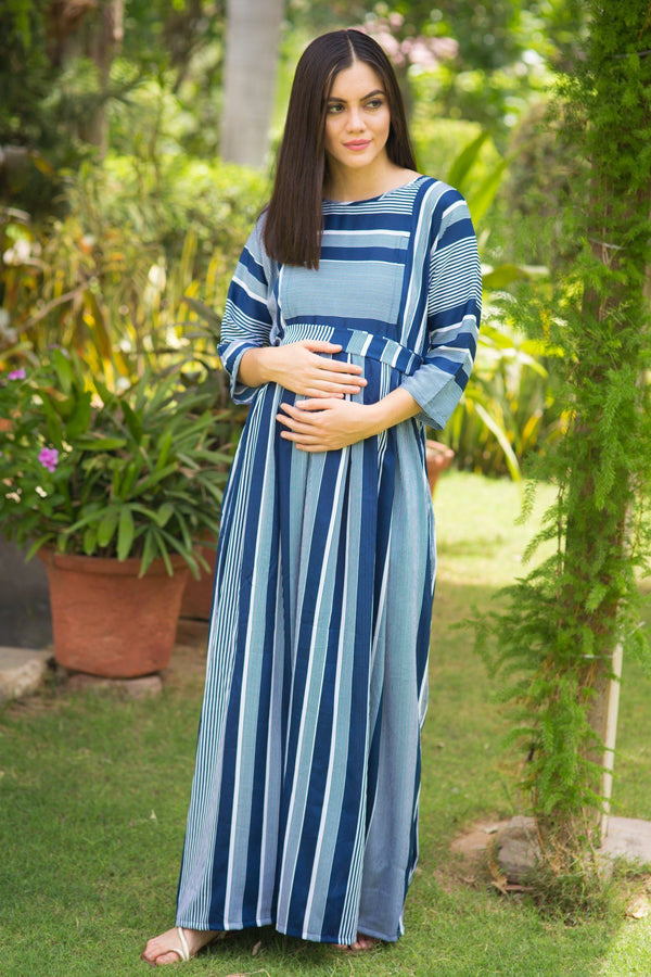 Nautical Crepe Maternity & Nursing Maxi - MOMZJOY.COM