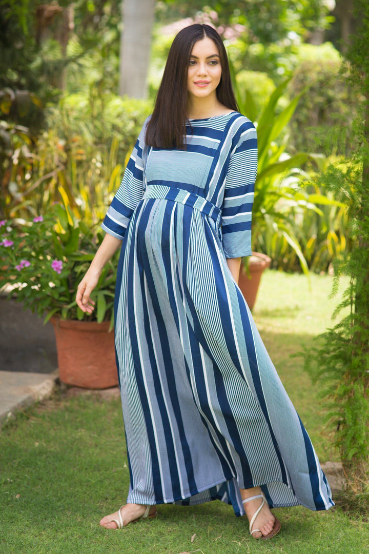 Nautical Crepe Maternity & Nursing Maxi - MOMZJOY.COM