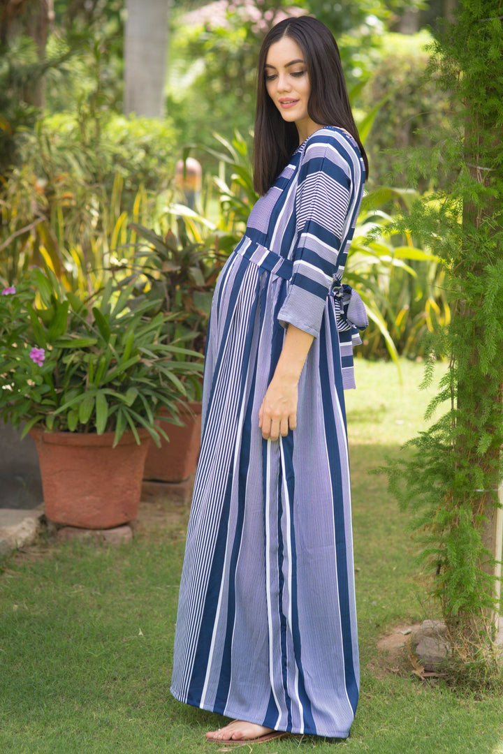 Nautical Crepe Maternity & Nursing Maxi - MOMZJOY.COM