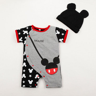 100% Cotton Mickey Baby Romper with Matching Hat (0-6 months) MOMZJOY.COM