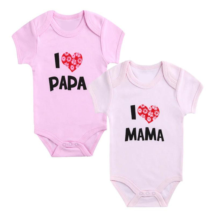 Set of 2 - I love Mama I love Papa Pink Baby Romper (3-6 months) - MOMZJOY.COM