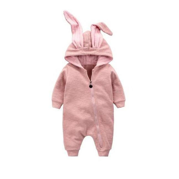 Fluffy Pink Bunny Hoodie Baby Romper (4-6 months) MOMZJOY.COM