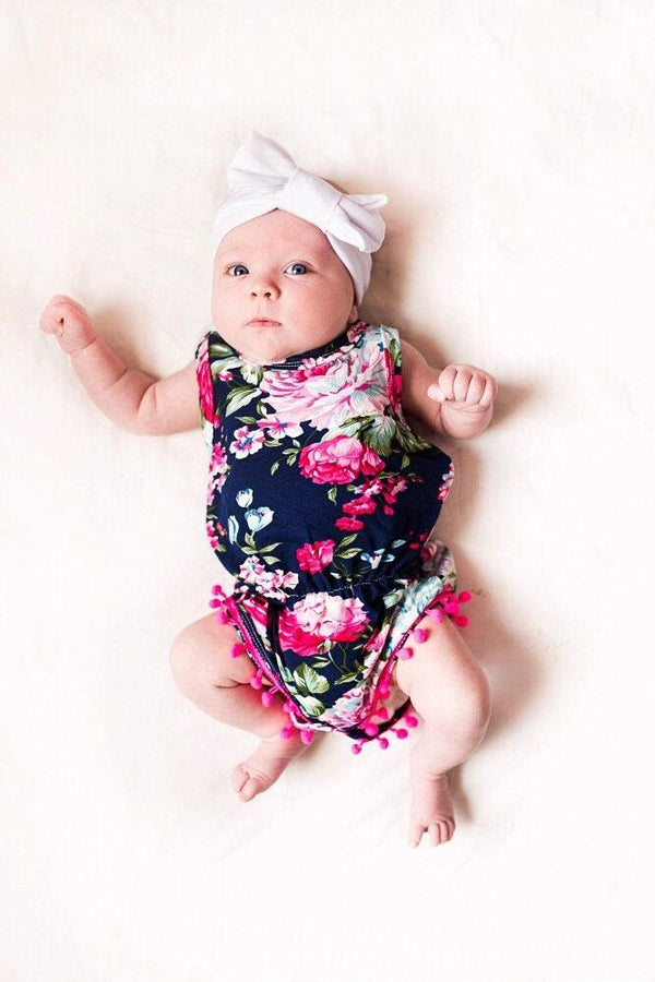 Adorable Blue Floral Baby Romper With Headband (0-6 months) - MOMZJOY.COM
