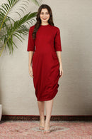 Sizzling Maroon Ruched Maternity Dress MOMZJOY.COM