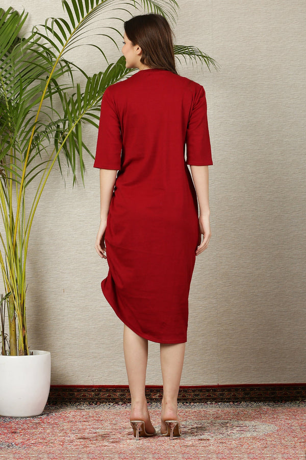 Sizzling Maroon Ruched Maternity Dress MOMZJOY.COM
