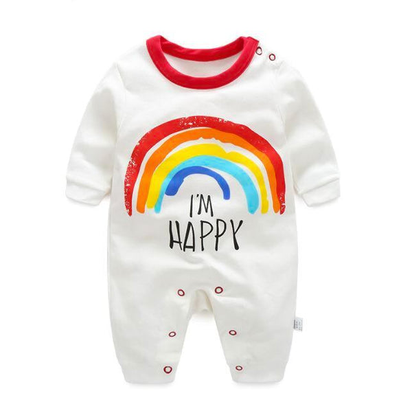 100% Cotton I Am Happy Baby Romper (0-3 months) - MOMZJOY.COM