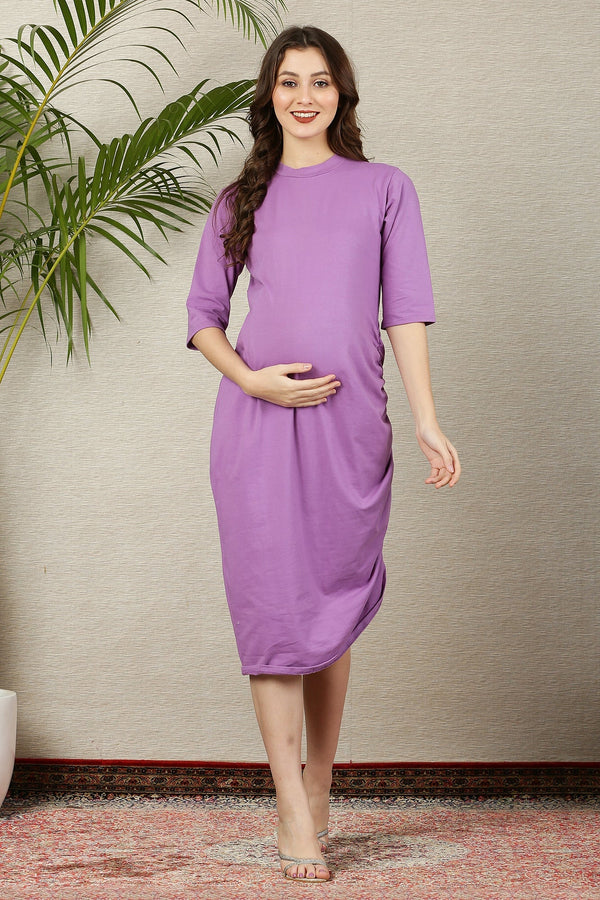 Lovable Lilac Ruched Maternity Dress MOMZJOY.COM