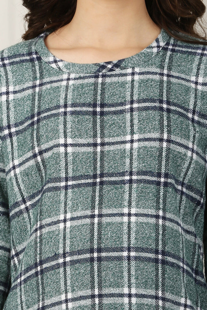 Cheerful Gingham Check Forest Green Maternity & Nursing Wool Top MOMZJOY.COM