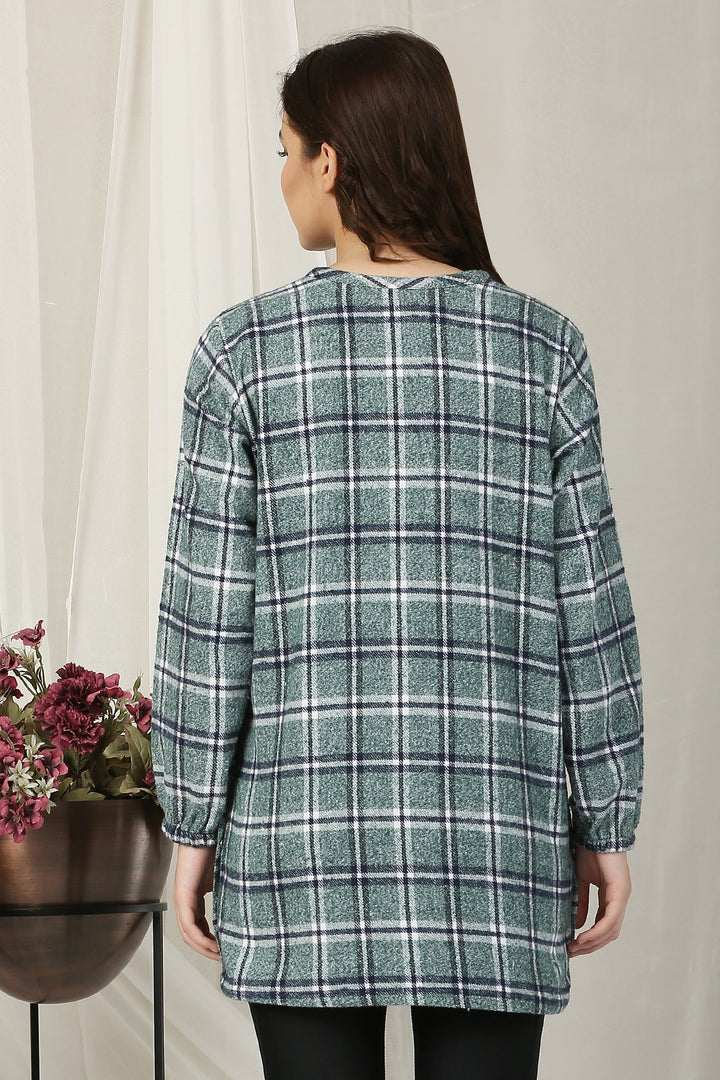 Cheerful Gingham Check Forest Green Maternity & Nursing Wool Top MOMZJOY.COM