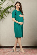 Bottle Green Stretchable Maternity Dress MOMZJOY.COM