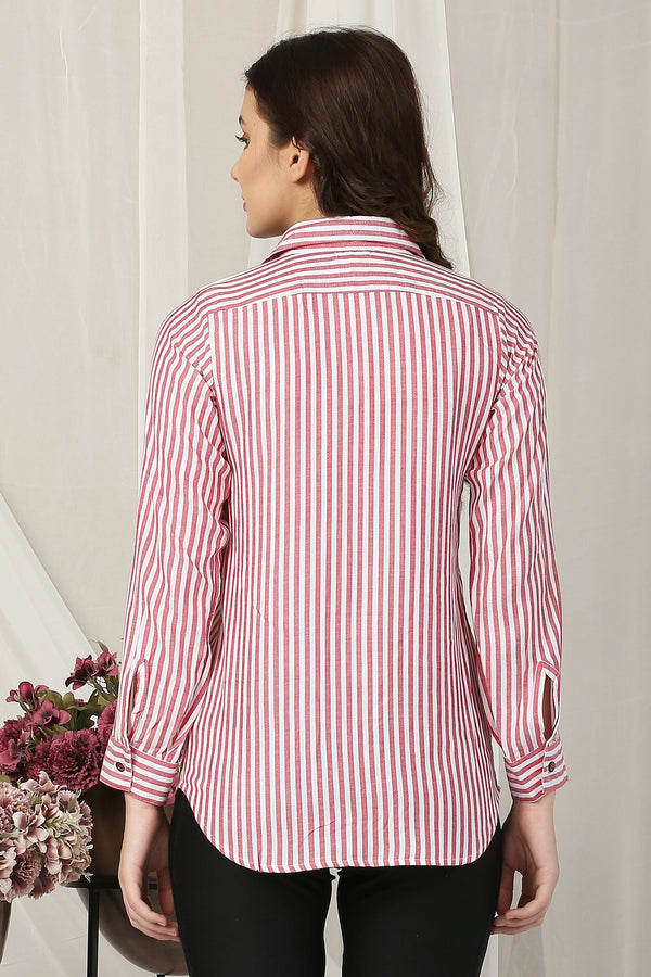 Women Red Striped Shirt momzjoy.com