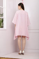 Baby Pink Dotted Maternity & Nursing Crepe Shirt Dress momzjoy.com