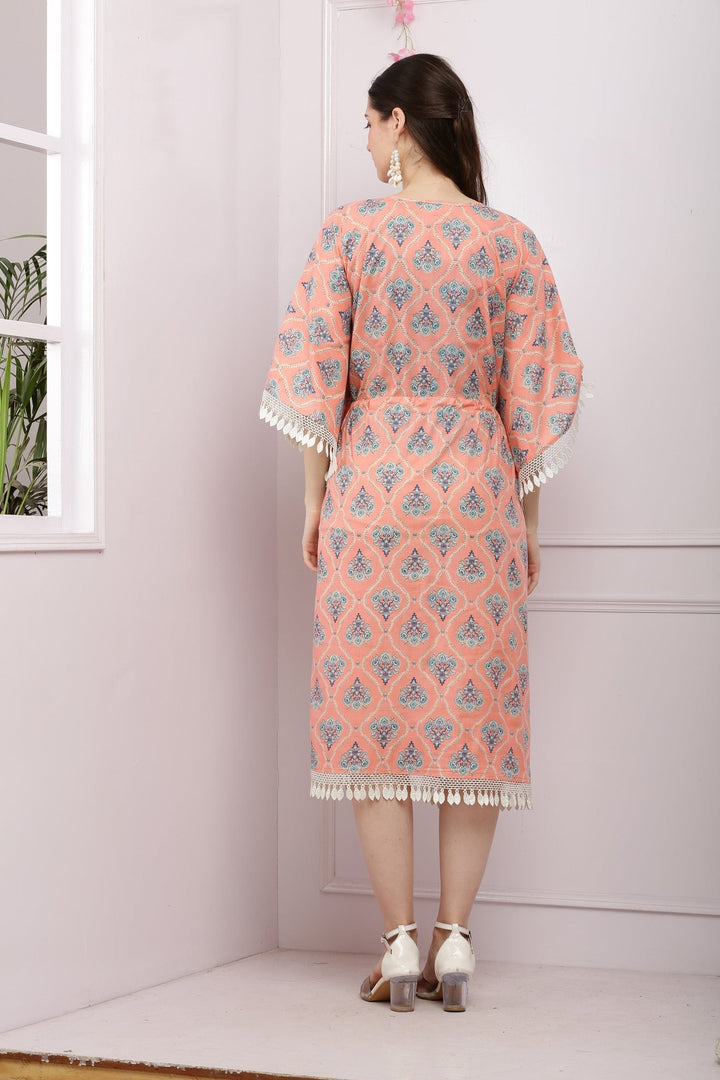 Splendid Floral Maternity & Nursing Peach Kaftan (100% Cotton) momzjoy.com