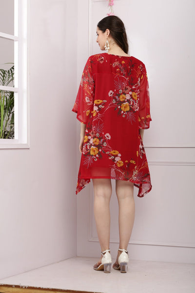 Stunning Cherry Red Blossom Maternity & Nursing Shirt Dress momzjoy.com