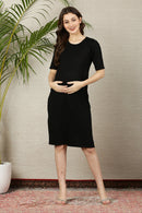 Regal Jade Black Stretchable Maternity Dress MOMZJOY.COM