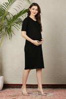 Regal Jade Black Stretchable Maternity Dress MOMZJOY.COM