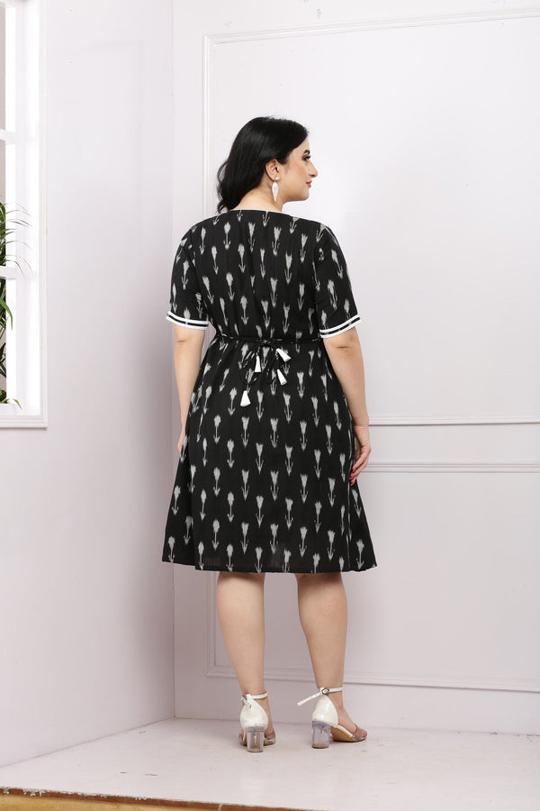 Ikat Jade Black Flap Maternity& Nursing Dress (100% Cotton) momzjoy.com